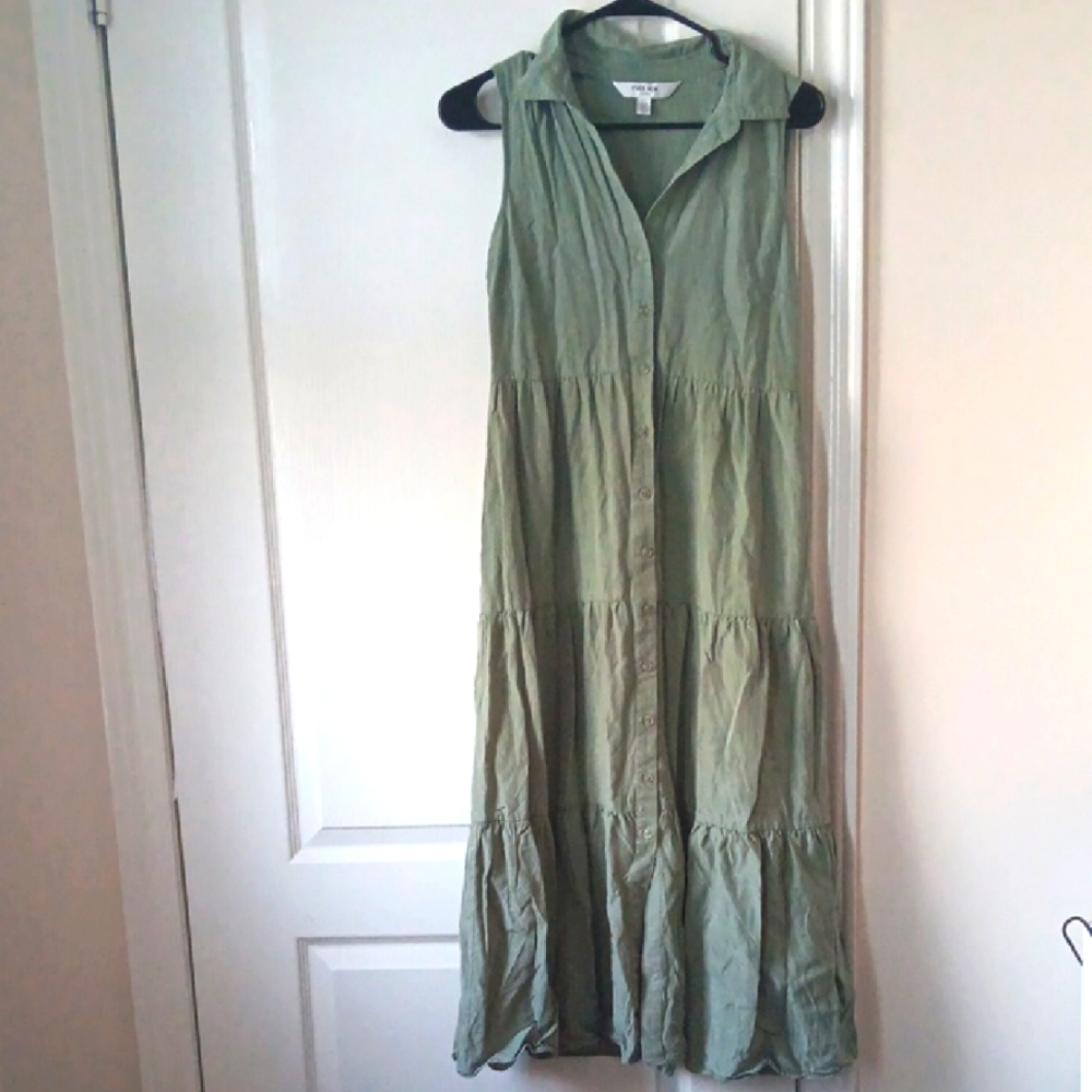 Ever New Sage Green Tiered Maxi Sundress 100% Cotton Lining